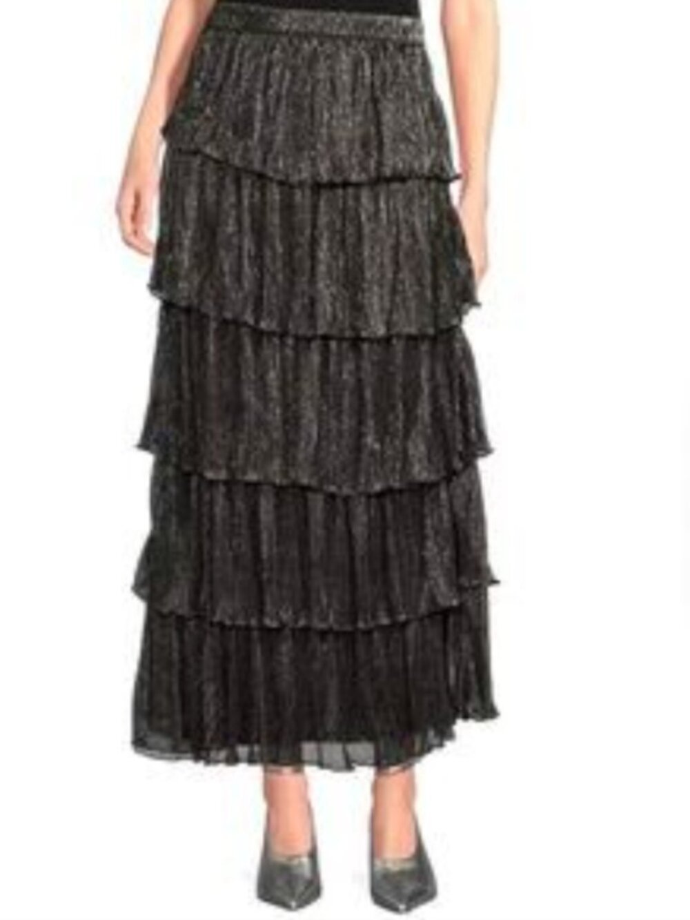 A Loves A Metallic Shimmer Tiered Maxi Skirt – Black – Size S (NWT)